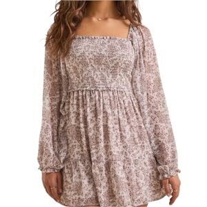 Altar’d State long-sleeved floral smocked mini dress - small